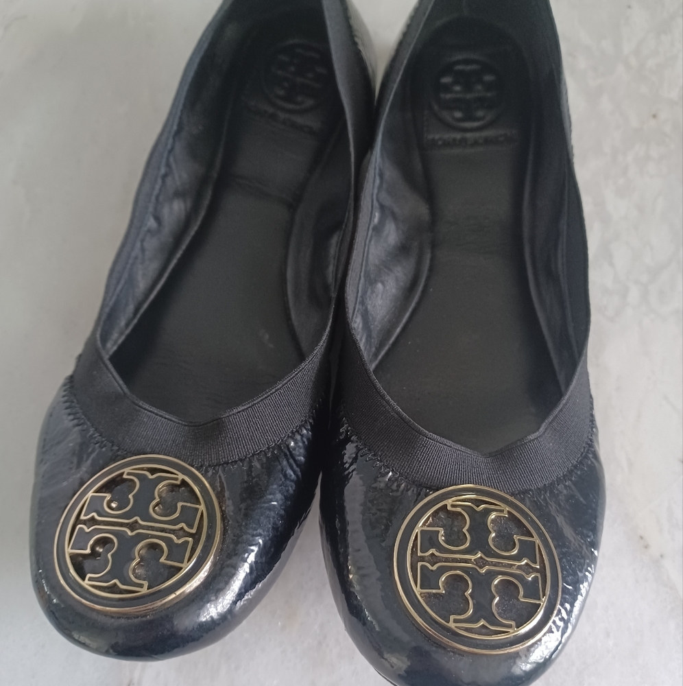 Tory Burch Caroline Black Patent Leather Ballet Flats Sz 9